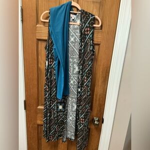 Black Aztec Duster Vest with Teal leggings Bundle